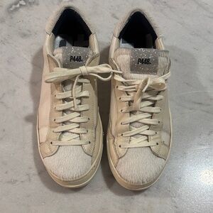P448 Beige and White Textured Sneakers